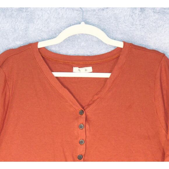 Madewell Shirt Womens 2X Brown Ribbed Knit Long Sleeve Henley V Neck Soft - Picture 3 of 10